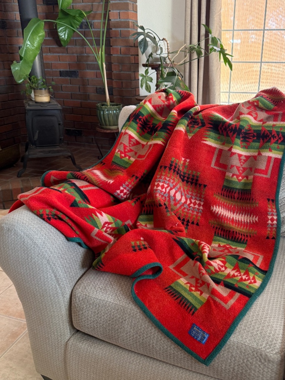 VTG Pendleton Beaver State Wool Blanket Chief Joseph Arrowhead Red Green 76x54